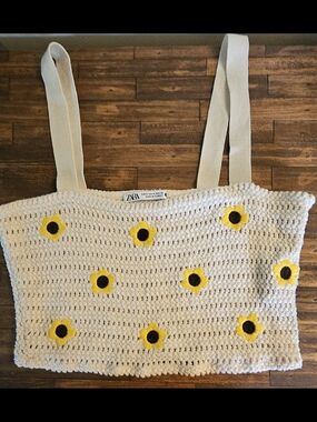 ZARA Crochet Sunflower Tank Top in Cream and Yellow